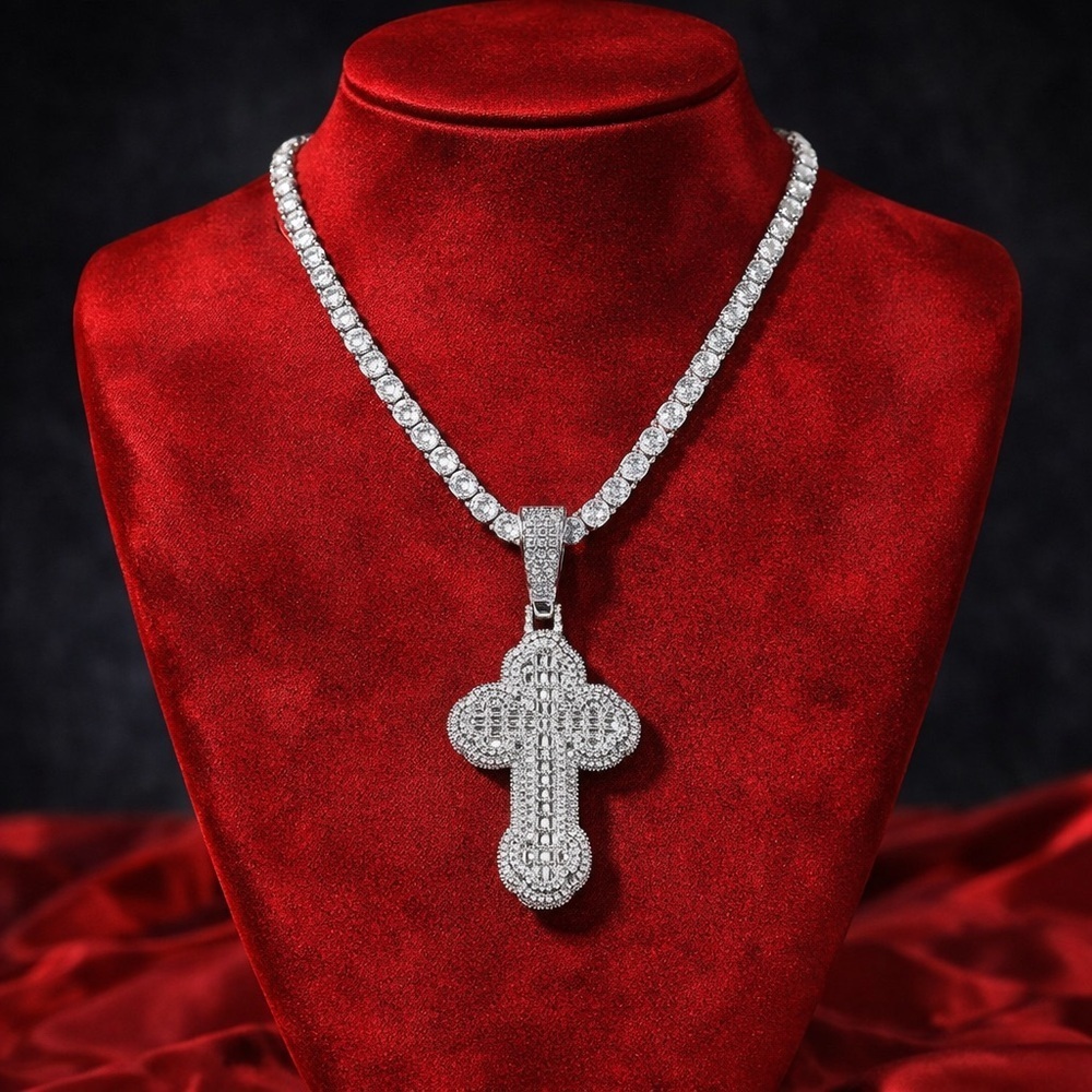 Silver Crystal Cross Pendant Necklace  16inch - Women Jewelry